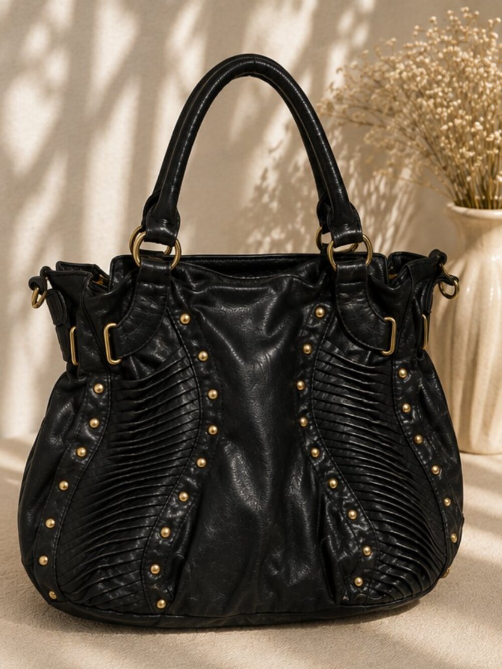 Urban Expressions "Suzie" Black Vegan Leather Shoulder Bag